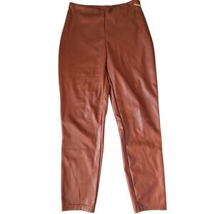 FABLETICS Faux Leather Vegan Leggings Mahogany Brown Sz L